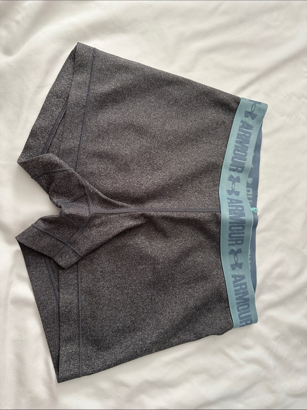 Under Armour Gray Compression Shorts with Teal Waistband